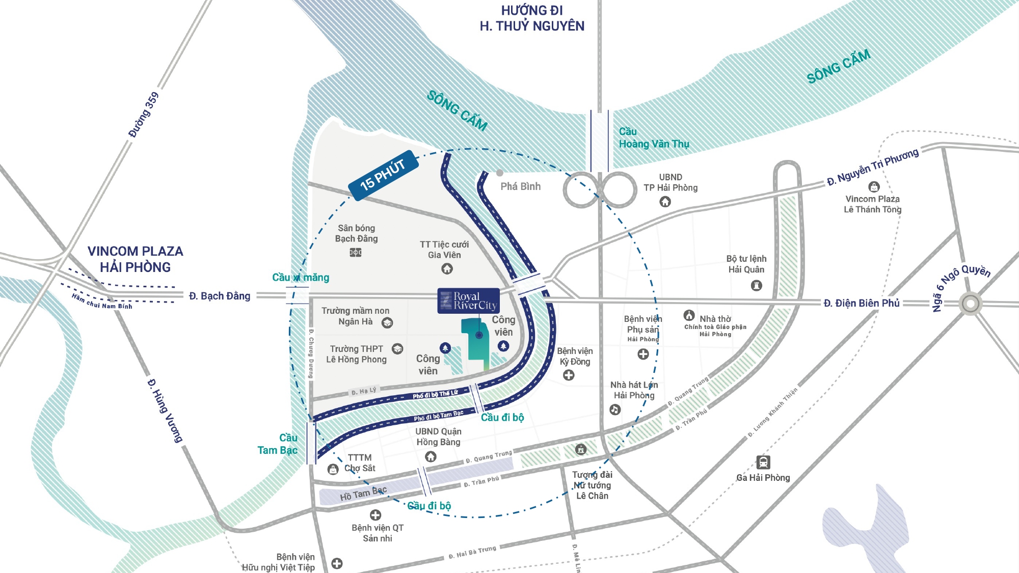 Dự án Royal River City sở hữu vị trí vàng kết nối các tiện ích lớn giữa lòng thành phố